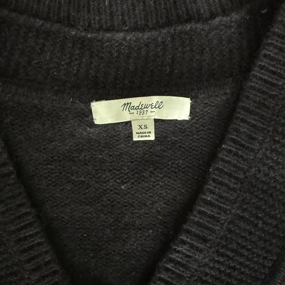 Madewell V-Neck Long Sleeve Knit Extra Small Black Boxy Sweater Women's Size XS - Picture 2 of 8